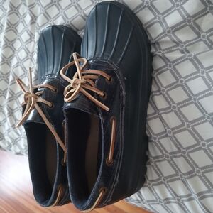 Navy Duck Boots with Tan Laces